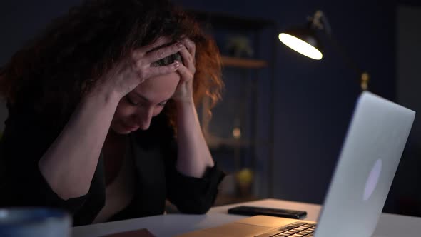Angry Tired Woman Office Manager are Working Late at Night alt
