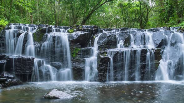 Waterfall in tropical rainforest in Namtok Samlan National Park, Saraburi - Time Lapse