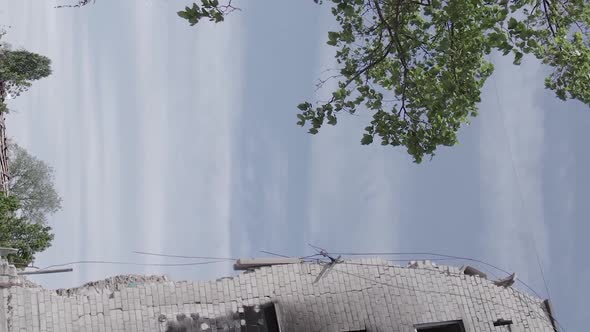 Vertical Video of Borodyanka Ukraine  Destroyed Building During the War alt