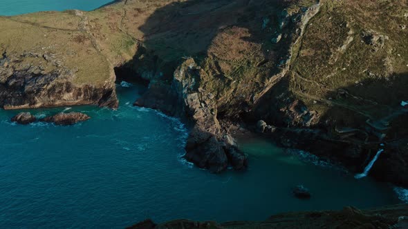 Seascape Flying over rocks and bay Landscape aerial view of England Coral