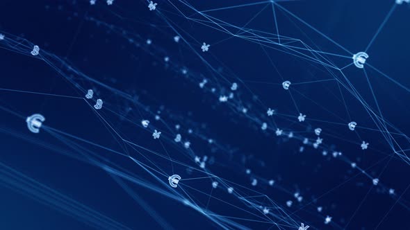 Blue digital money icon network connection abstract background concept seamless loop video