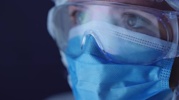 Woman in Medical Protective Uniform, Close-up Face