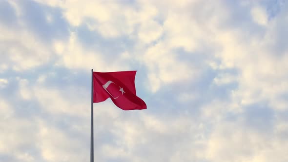 Turkish Flag Waving in Blue Sky alt