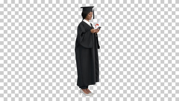 Happy African American female graduate, Alpha Channel alt