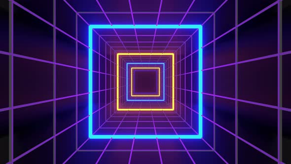 Cube Grid Neon 02 4k