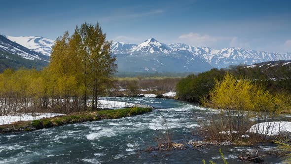 Beautiful view of Spring Mountain River in Kamchatka Peninsula