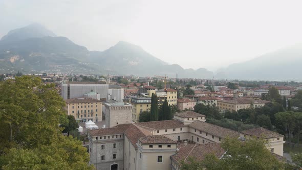 Aerial View of Riva Del Garda Lakeside City, Italy, MAG Museum and Downtown Area on Summer Morning, alt