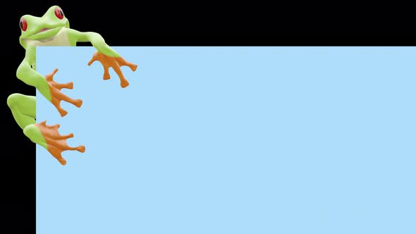 A presentation template of a funny frog and an isolated window or screen. alt