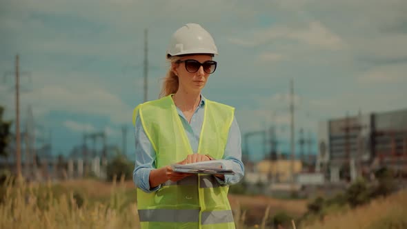 Electric Engineer Checking Power Voltage In Network Circuit Breaker. Woman Electrical Systems. alt