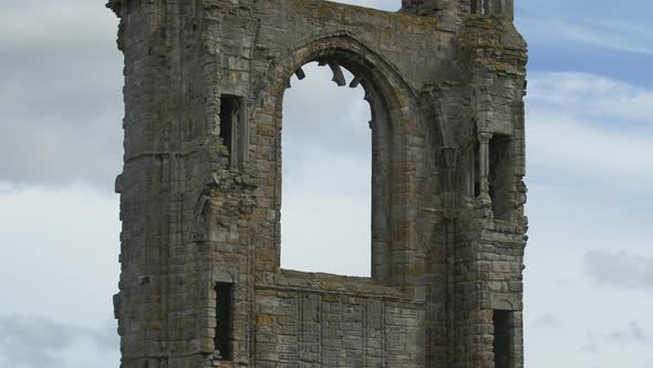 Tilt up view of ruins of a cathedral alt