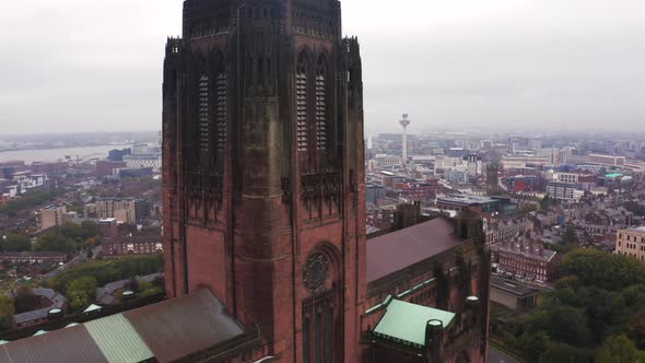 Aerial View of the Liverpool Cathedral or Cathedral Church of Christ alt