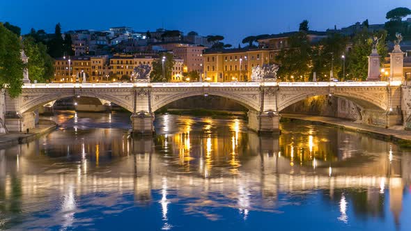 Ponte Vittorio Emanuele II Is Bridge Across Tiber Day To Night Timelapse in Rome, Italy alt