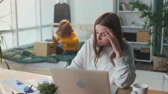 Tired Girl Student Studying Preparing for the Exam Learning Problems alt