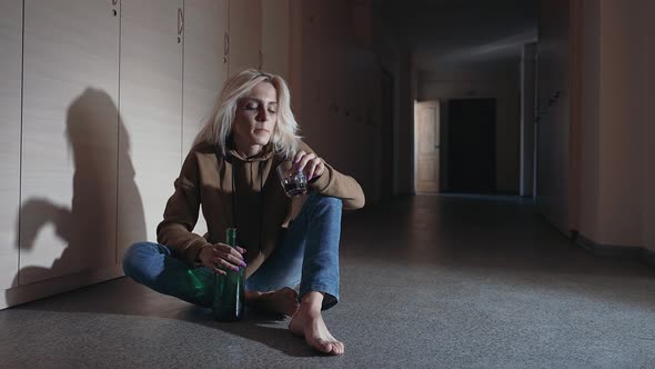Miserable Woman in Depression, Drinking Alcohol