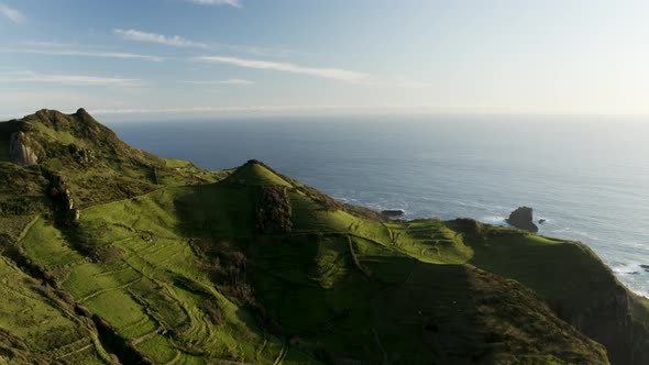 Aerial view of Sao Miguel island landscape, Azores Islands, Portugal. alt