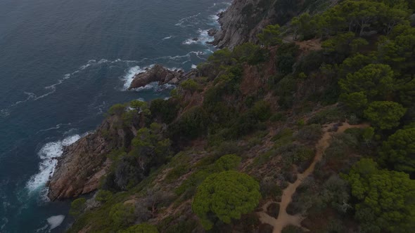 Aerial View of the Coastline with Rocks and Cliffs Balearic Sea Tossa De Mar alt