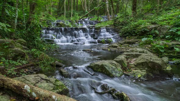 Waterfall in tropical rainforest in Namtok Samlan National Park, Saraburi, Thailand - Time Lapse