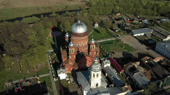 Old Church in Small City on Sunny Day