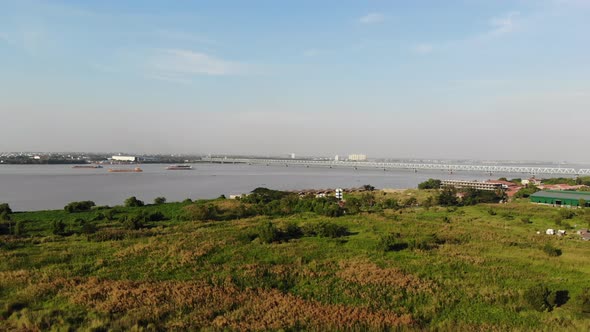 Thanlyin bridge over Bago River Yangon Myanmar alt