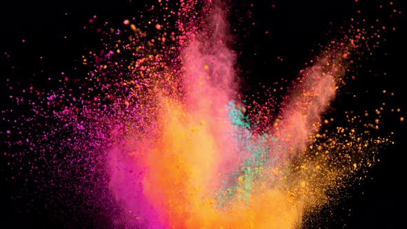 Super Slow Motion Shot of Color Powder Explosion Isolated on Black Background at 1000Fps alt