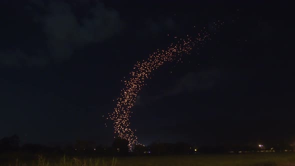 Beautiful Loy Krathong Lanterns Row Float In Thailand Festival Night Sky