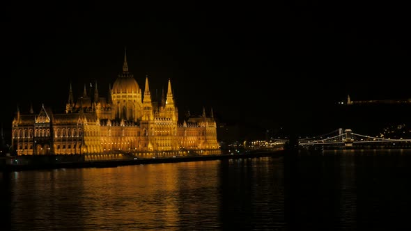 Building of parliament in Hungarian capital Budapest from Margit bridge 4K 3840X2160 UltraHD footage alt