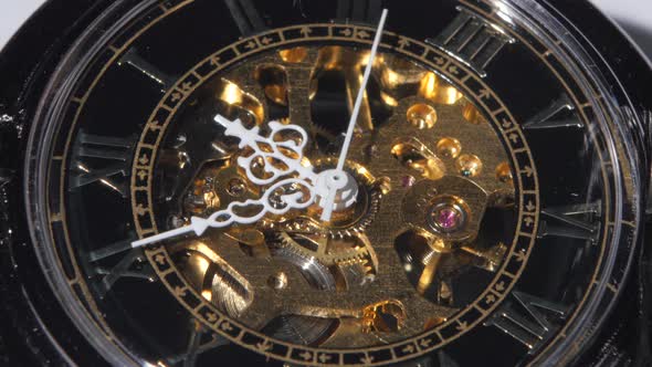 Working Old Clock Mechanism. Close Up alt