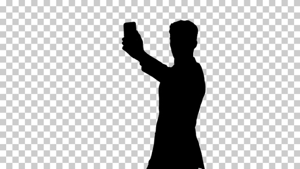 Silhouette business man walking and taking a selfie, Alpha Channel alt