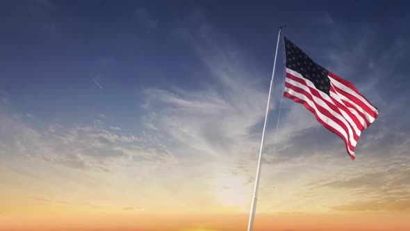 American Flag In The Sunset