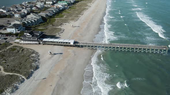 Dynamic aerial shot of Crystal Pier, Wrightsville Beach North Carolina ...