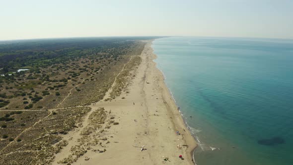 Aerial, Large Sand Beach In The Morning In Viareggio, Italy