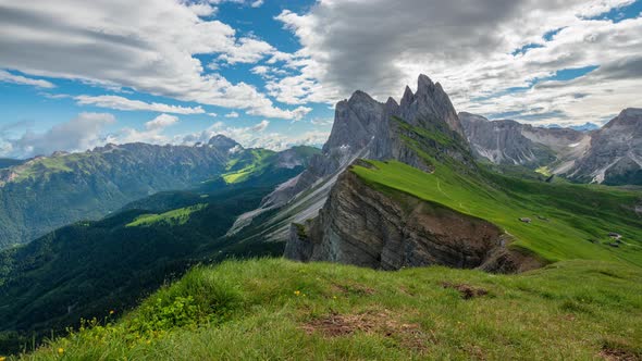 4K Motion Timelapse of Seceda mountain in the Dolomites, Italy, Stock ...