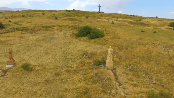 Aerial View of Alphabet Park With Big Statues of Notable Armenians, Artashavan