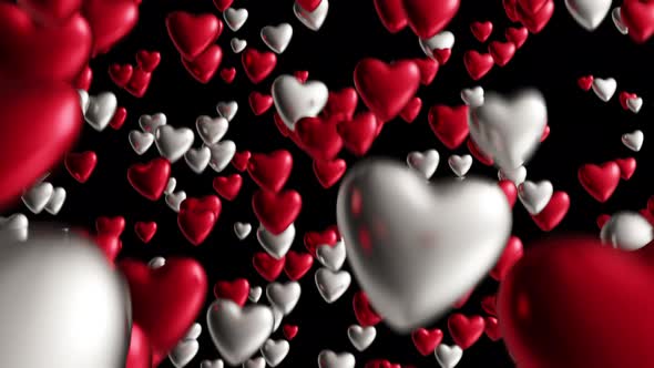 Looping Falling Hearts Black Background