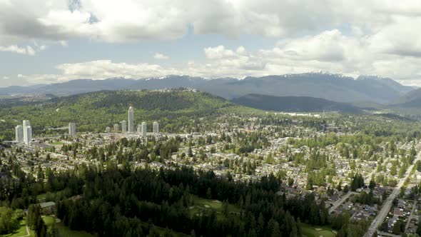 Aerial shot of Tri-Cities on background in Vancouver, British Columbia, Canada, Coquitlam alt
