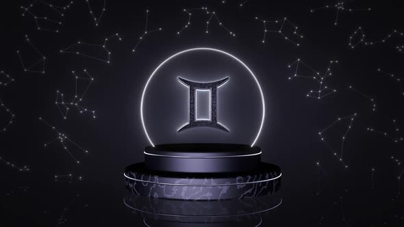 Zodiac sign Gemini, 3D animation on a seamless loop alt