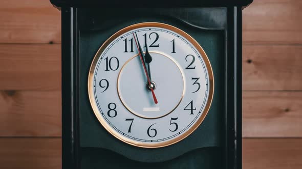 Vintage Clock Arrow Rotate at 12 PM or AM Full Turn of Time Hands Timelapse alt