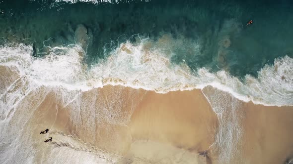 Aerial Top Drone View on Ocean Wave and Sand Beach alt