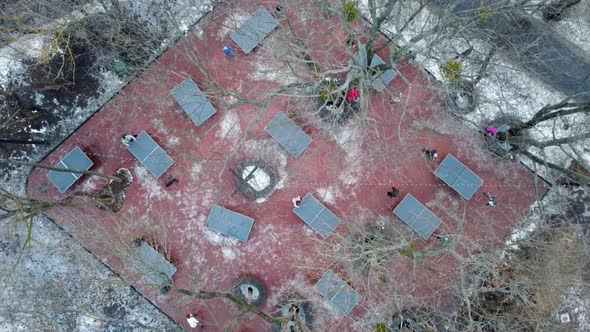 Aerial table tennis outdoor playground in winter