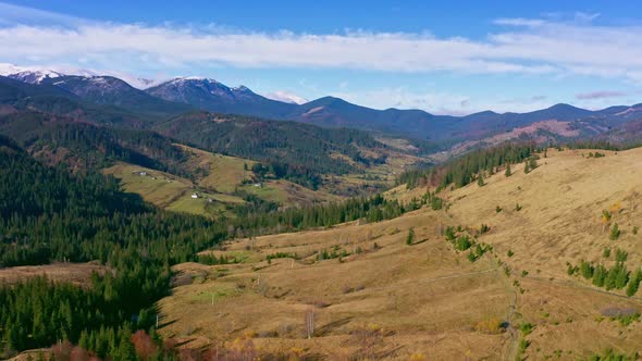 Small Village in the Beautiful Mountain Valley of the Carpathian Mountains in Ukraine in the Village alt