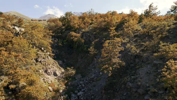 Drone Flies to Mountain Over the Surface