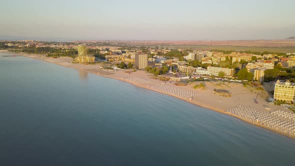 Aerial View of Sunny Beach City That is Located on Black Sea Shore alt
