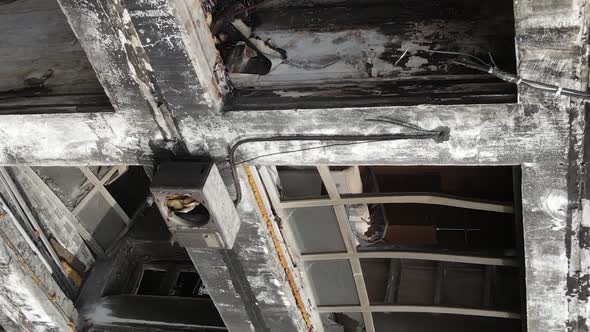 Vertical Video of a Burnt and Destroyed House in Kyiv Ukraine alt