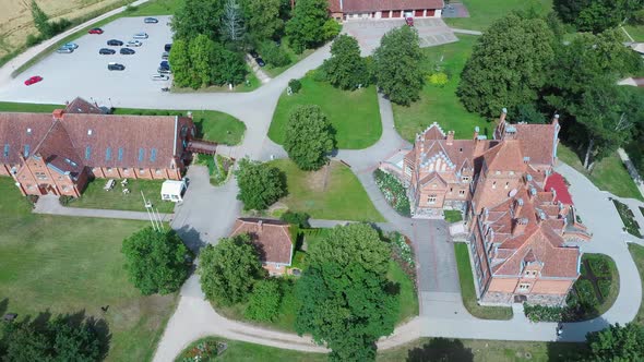 Jaunmoku Brick Medieval Castle Near Tukums, Latvia  Aerial Dron 4k Shot Jaunmokas Manor Park alt