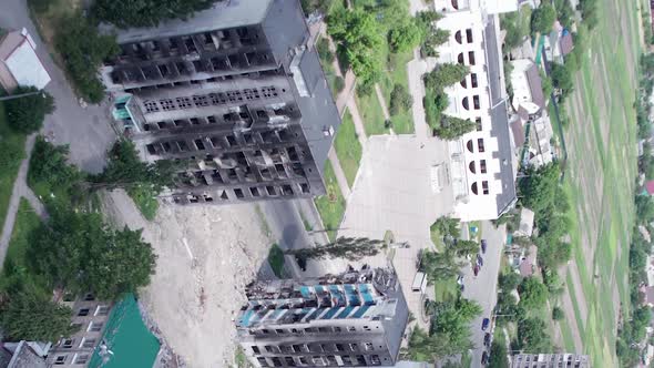 Vertical Video of a Bombed House During the War in Ukraine alt