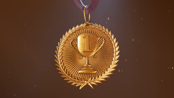 Gold medal for the winner. First prize. Shiny award. Symbol of success. Victory. alt