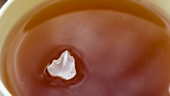 Cherry white petal flowing on tea with reflection