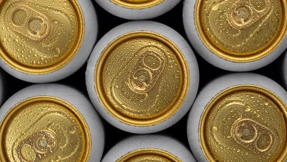 cold aluminum cans top view, rotation. alt