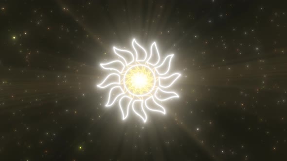 Hot Blazing Summer Sun Shape Outline Neon Lights Tunnel Portal Moving - 4K alt