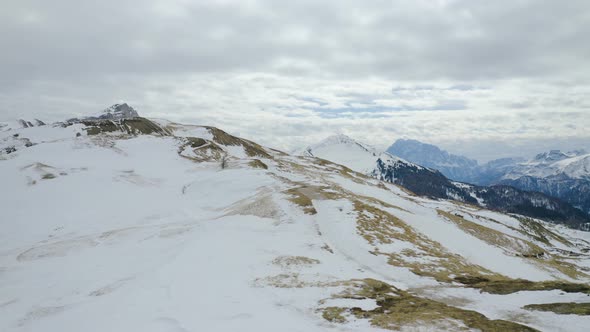 Aerial, Beautiful View On Snowy Dolomites Mountains